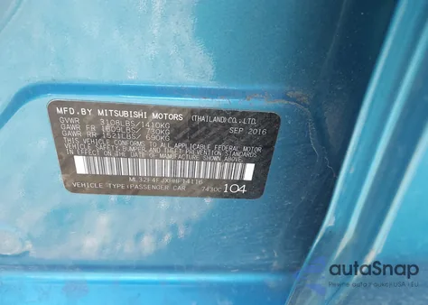 2017 Mitsubishi Mirage G4 Se z USA, uszkodzony, nr VIN ML32F4FJXHHF14116